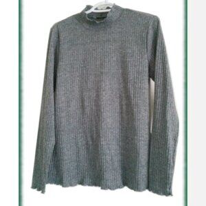 Joe Fresh Women's Long Sleeve Lettuce Trim Turtleneck, Grey, XL